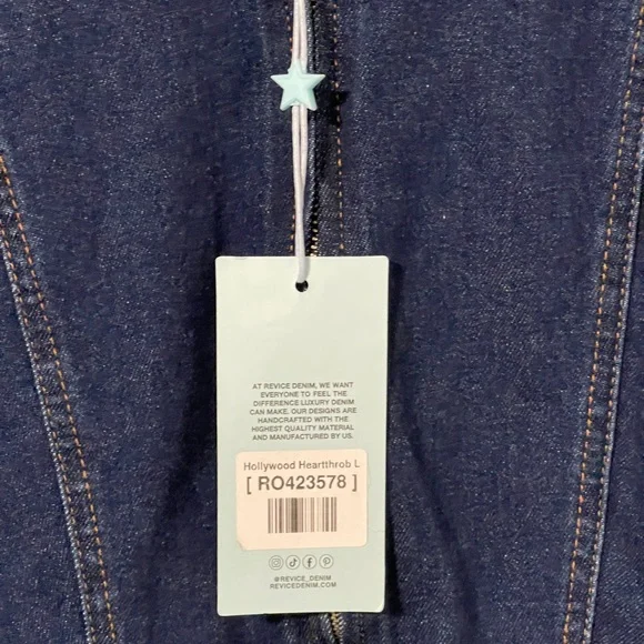 NWT Revice Denim Hollywood Heartthrob Jumpsuit Heart Back Cutout Flare Large - Picture 6 of 16